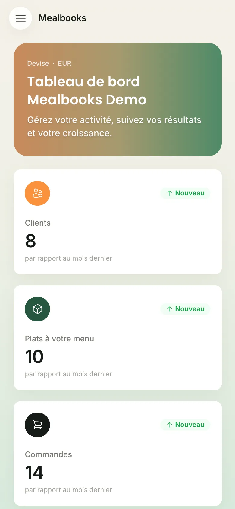 Écran de Mealbooks: Toujours à portée de main
