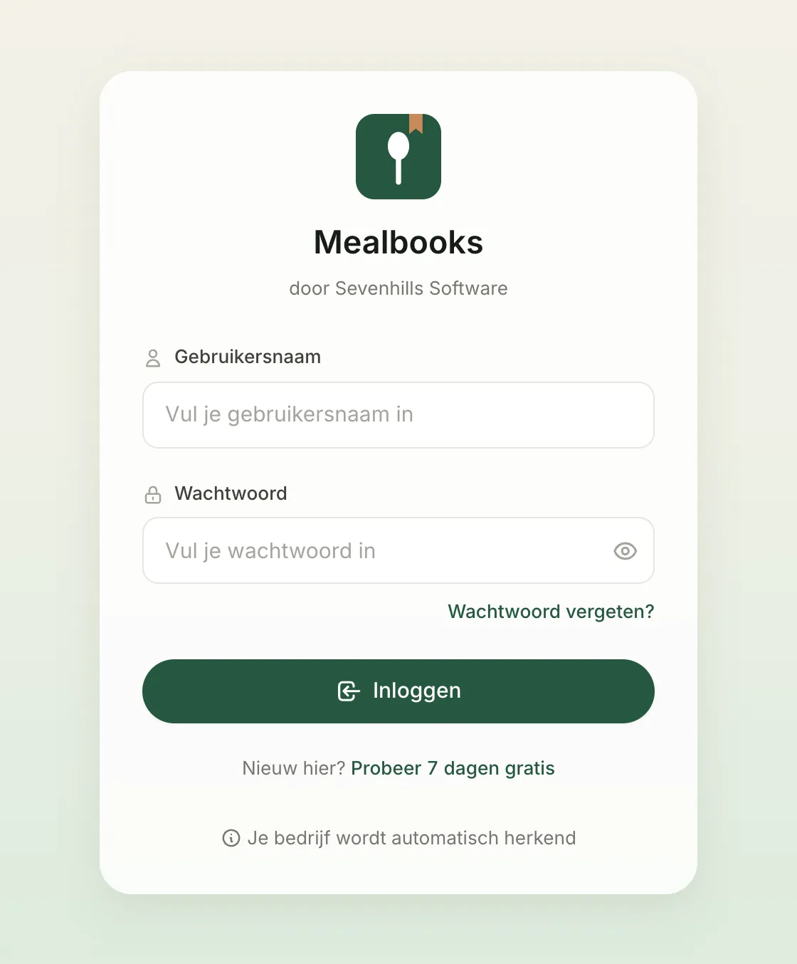 Mealbooks-scherm: Veilig en van jou